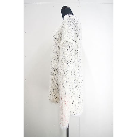 Pom Pons fur cardigan jacket < WHITE×BLACK dots >
