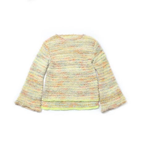 Big loop ethnic knit _ Ladies < Beigeish yellow / Bluish green>