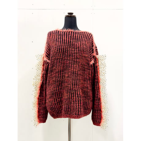 Dot frill sleeve knit (Dark red)