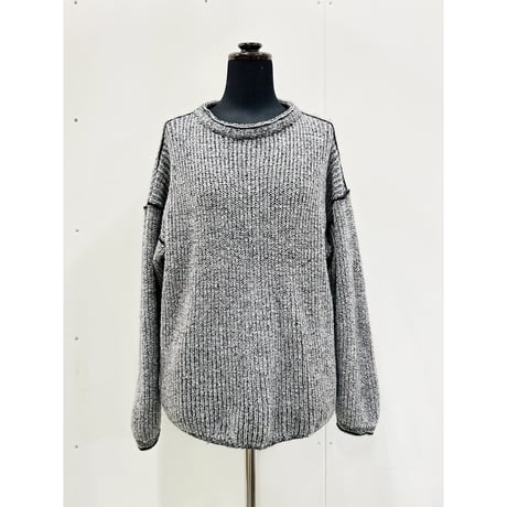 Wool mohair reversible knit _ M size <Light Gray+Black /Light Gray+Light pink>