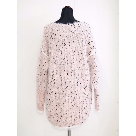 Pom Pons fur knit < PINK BEIGE / BLACK×RED dots>