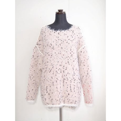 Pom Pons fur knit < PINK BEIGE / BLACK×RED dots>