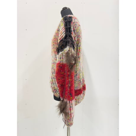 Colorful  mesh-stitch knit2 (+ feather yarn)
