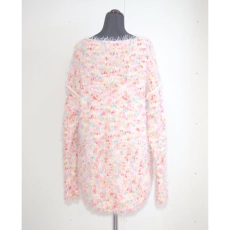 Colorful pom pon knit _ Unisex < Reddish color >