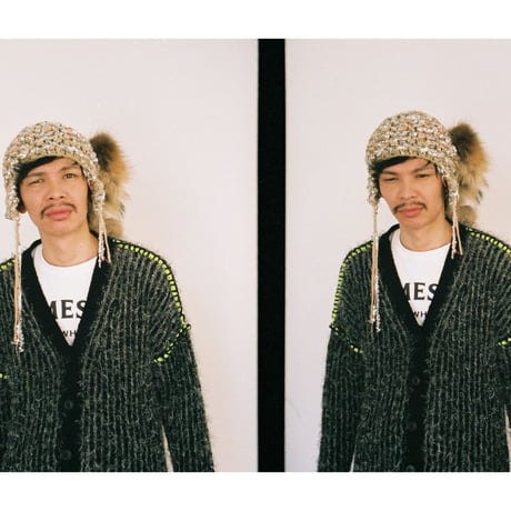 Stripe Fur C/D <UNISEX / BLK×SLV× line:neon YEL>