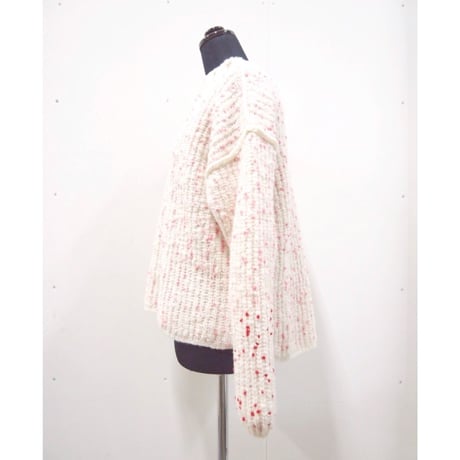 Pom Pons mock knit < WHITE × PINK dots >