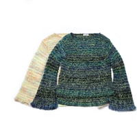 Big loop ethnic knit _ Ladies < Beigeish yellow / Bluish green>