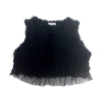 Mix pompon fur ruffle gilet < All black >