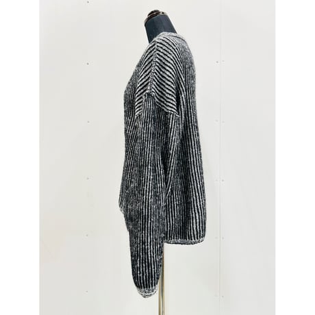 Wool mohair reversible knit _ M size <Light Gray+Black /Light Gray+Light pink>