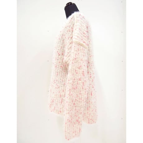Pom Pons fur knit < WHITE×PINK dots >