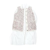 Pink flag fur long gilet < White×pink-black flag>