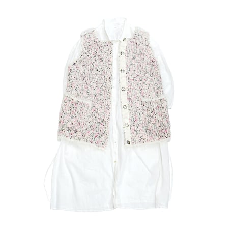 Pink flag fur long gilet < White×pink-black flag>