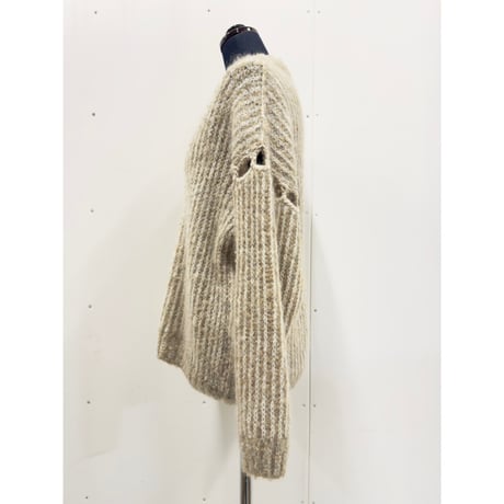White×Beige mesh-stitch knit