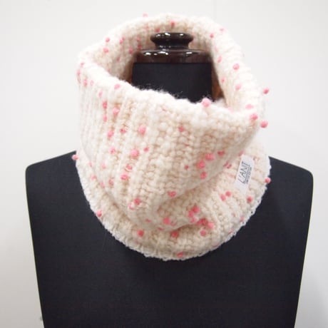 PomPons snood < White×Red pompons / White×Pink pompons / Pink×Blue pompons >