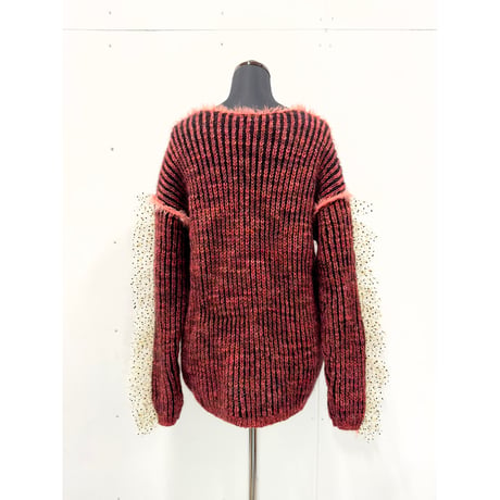 Dot frill sleeve knit (Dark red)