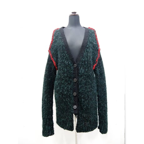 Stripe Fur Long Slim C/D <UNISEX / BLK×Metal D.GRN× line:neon RD>