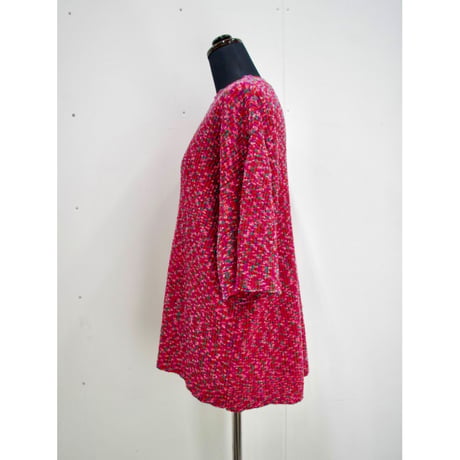 Kasuri Big Tee _Navyish Green/Redish Pink / Redish Purple