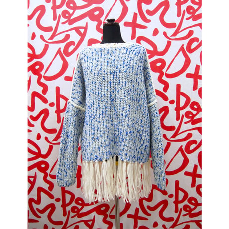 Pon Pon Fringe_wide type < White / L.Blue >