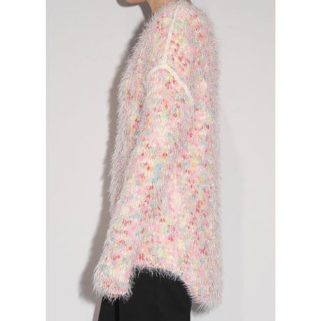 Colorful pom pon knit _ Unisex < Reddish color >