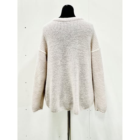 Wool mohair reversible knit _ M size <Light Gray+Black /Light Gray+Light pink>