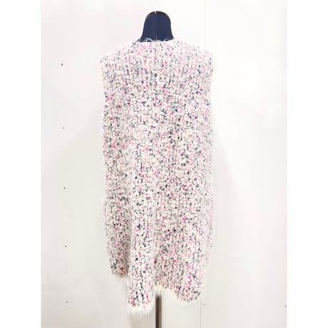 Pink flag fur long gilet < White×pink-black flag>