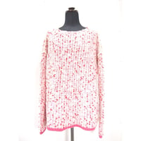Pom Pons slim sleeves knit < PINKWHITE ×RED dots >