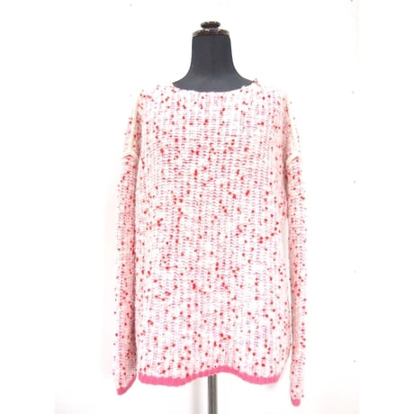 Pom Pons slim sleeves knit < PINKWHITE ×RED dots >