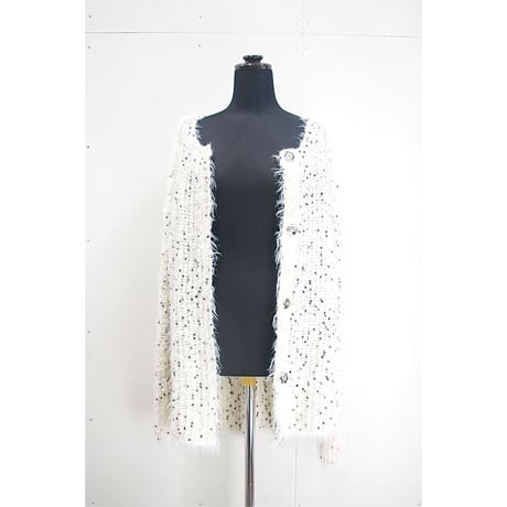 Pom Pons fur cardigan jacket < WHITE×BLACK dots >