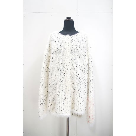 Pom Pons fur cardigan jacket < WHITE×BLACK dots >