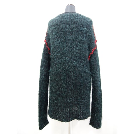 Stripe Fur Long Slim C/D <UNISEX / BLK×Metal D.GRN× line:neon RD>
