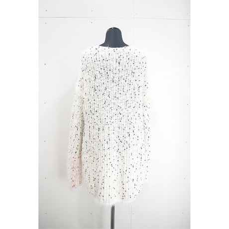 Pom Pons fur cardigan jacket < WHITE×BLACK dots >