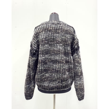 Heather brown mesh-stitch knit