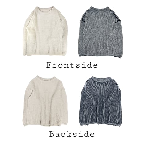 Wool mohair reversible knit _ M size <Light Gray+Black /Light Gray+Light pink>
