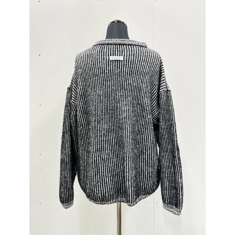 Wool mohair reversible knit _ M size <Light Gray+Black /Light Gray+Light pink>