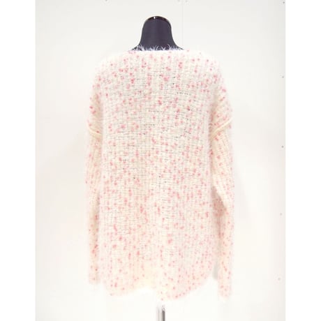 Pom Pons fur knit < WHITE×PINK dots >