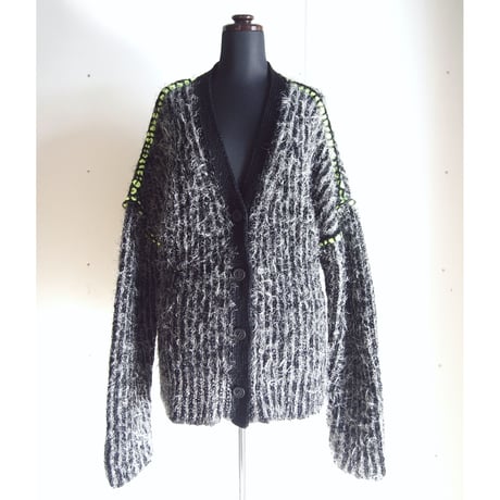 Stripe Fur C/D <UNISEX / BLK×SLV× line:neon YEL>