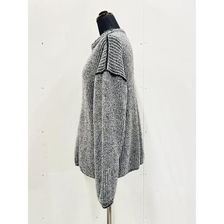 Wool mohair reversible knit _ M size <Light Gray+Black /Light Gray+Light pink>