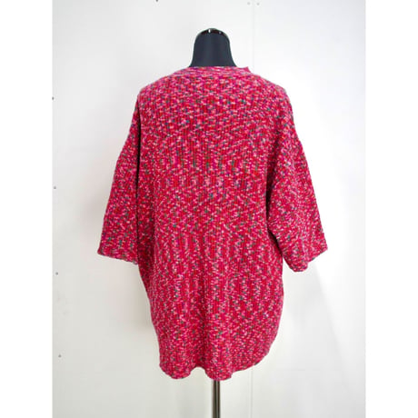 Kasuri Big Tee _Navyish Green/Redish Pink / Redish Purple