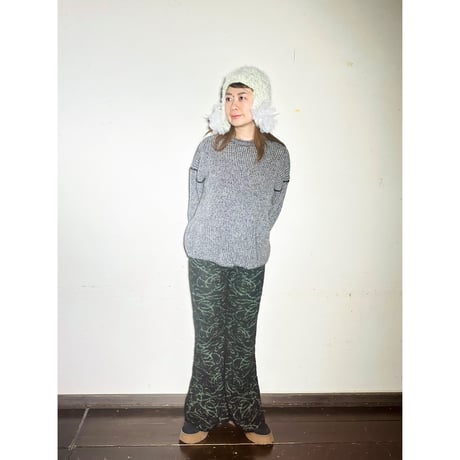 Wool mohair reversible knit _ M size <Light Gray+Black /Light Gray+Light pink>
