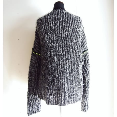 Stripe Fur C/D <UNISEX / BLK×SLV× line:neon YEL>