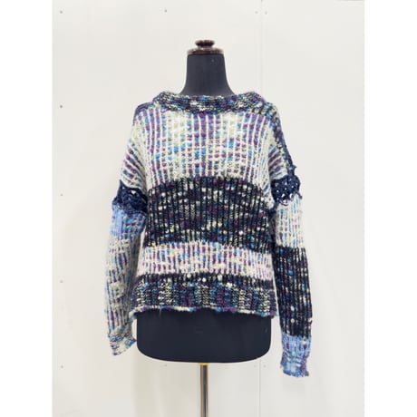 Colorful  mesh-stitch knit1 (+ feather yarn)