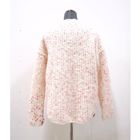 Pom Pons mock knit < WHITE × PINK dots >
