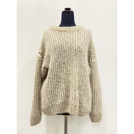 White×Beige mesh-stitch knit