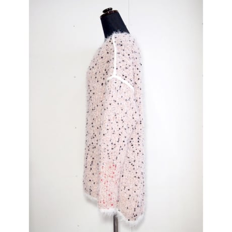 Pom Pons fur knit < PINK BEIGE / BLACK×RED dots>