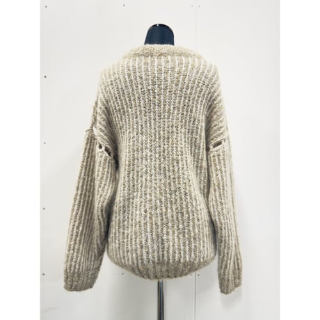 White×Beige mesh-stitch knit