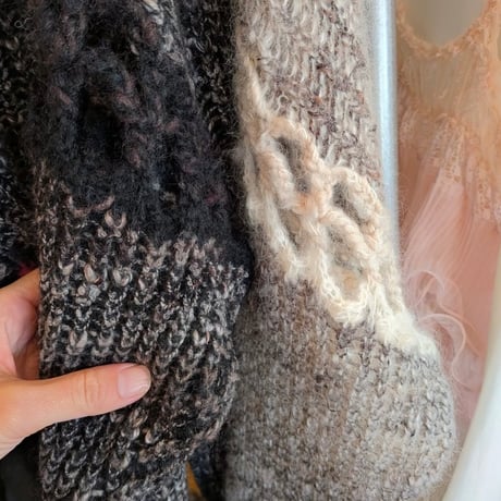 Heather brown mesh-stitch knit