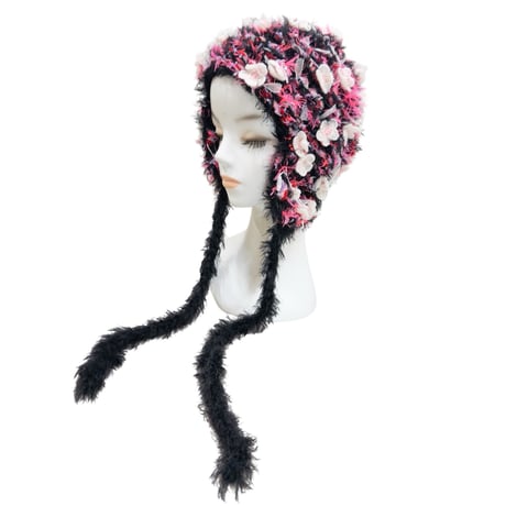 Knit trapper hat_sakura