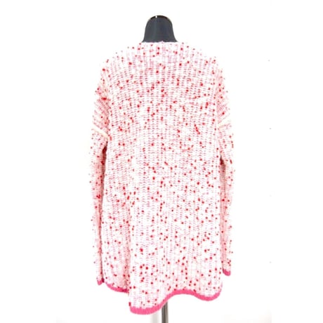 Pom Pons slim sleeves knit < PINKWHITE ×RED dots >