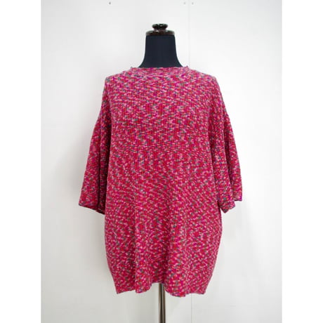 Kasuri Big Tee _Navyish Green/Redish Pink / Redish Purple