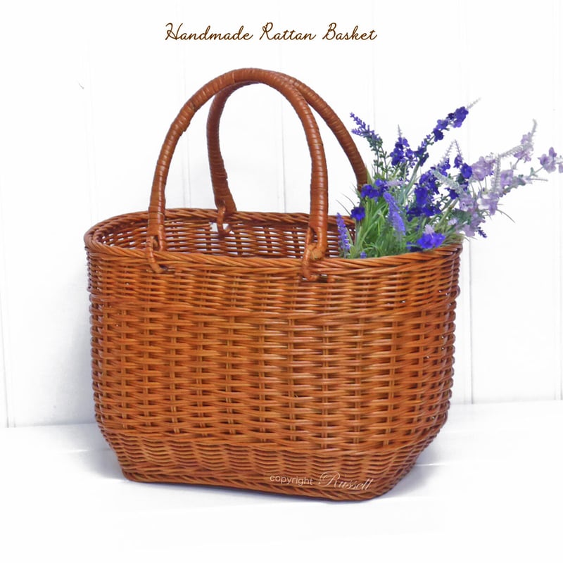 品番816 籐のかごバッグ 籐かご ハンドメイド ラタンバスケット【かご